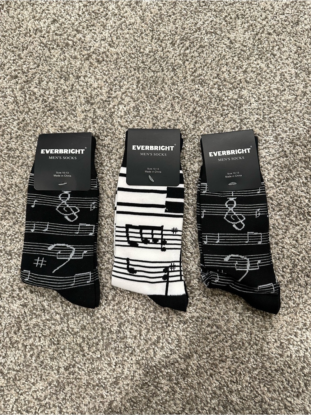 NWT Everbright Music Notes Piano Keys Novelty Socks 3 Pack